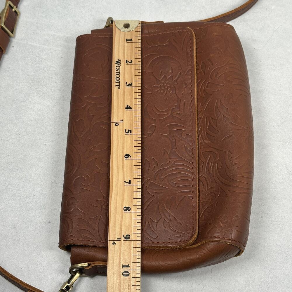 Portland Leather Goods Crossbody Bag Womens Small Brown Floral Embossed Western - Picture 12 of 15